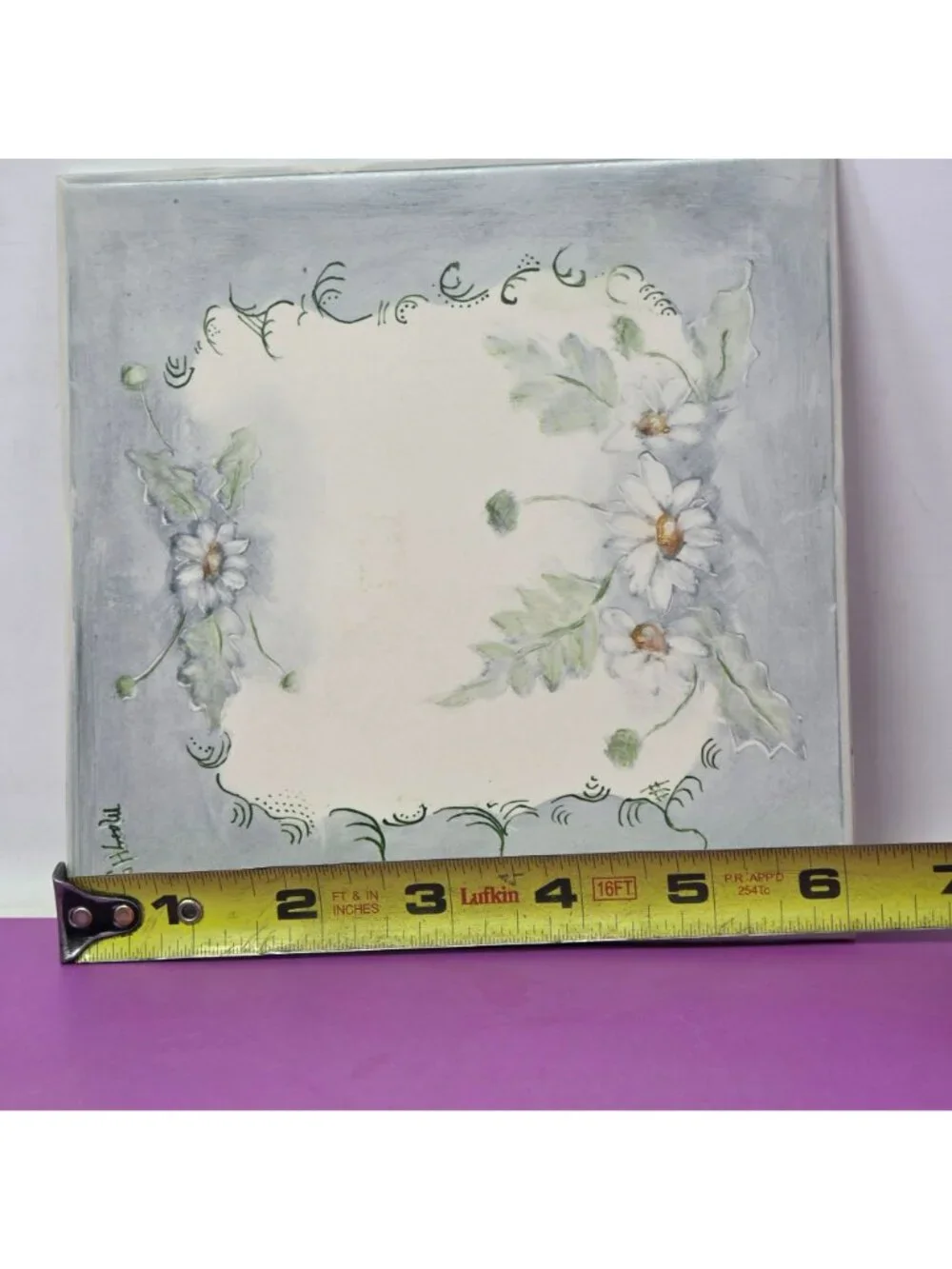 Hand-Painted‎ Ceramic Tile With Daisy Floral Design Signed By Artist 1994